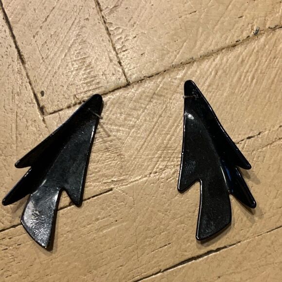 Vintage Mauve & Black Earrings Abstract Lightning - Picture 5 of 7